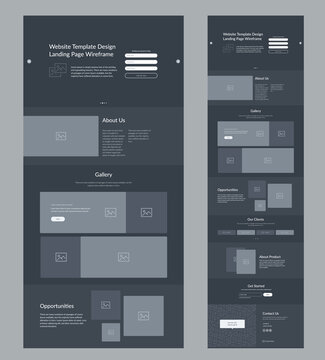 Dark website wireframe layout interface design.