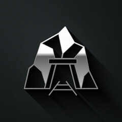Silver Mine entrance icon isolated on black background. Long shadow style. Vector