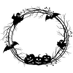 Halloween Wreath Frame Vector Illustration, Silhouette