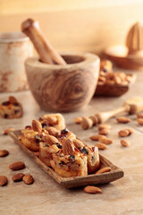 Small cakes with almonds, raisins, and honey.