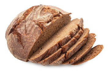 cutted rye round bread isolated on white background