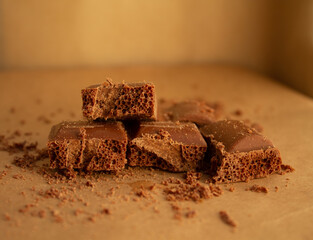 broken chocolate bars, chocolate chips.