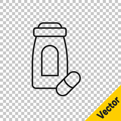 Black line Sedative pills icon isolated on transparent background. Vector