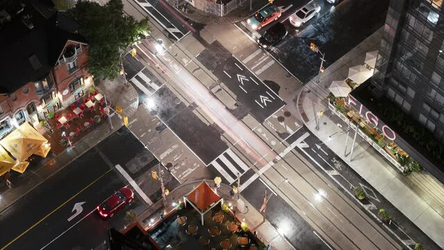 Toronto, Canada, Timelapse - Close-up view of the crossroad of King and Bay Street at Night