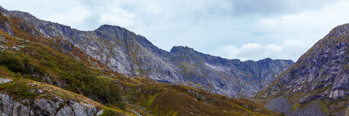 Naklejka premium Mountain view from Rosendalsalpene in Norway. Hiking trip Bjørndalstraversen.