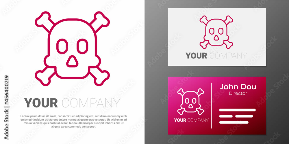 Poster logotype line bones and skull as a sign of toxicity warning icon isolated on white background. logo 