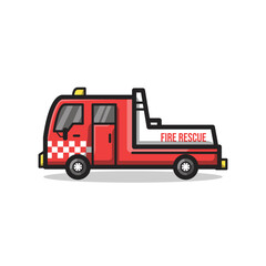 Fire Rescue Department Vehicle Illustration in Line Art Cartoon Style