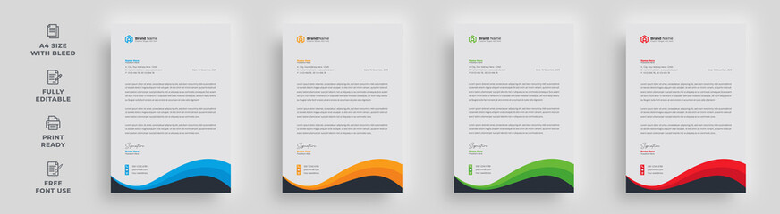 letterhead flyer corporate minimal creative simple modern abstract latest a4 size 4 color variation poster banner magazine brochure template design with a  logo