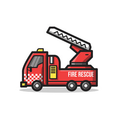 Fire Rescue Department Vehicle Illustration in Line Art Cartoon Style