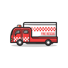 Fire Rescue Department Vehicle Illustration in Line Art Cartoon Style