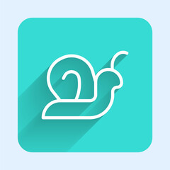 Fototapeta premium White line Snail icon isolated with long shadow background. Green square button. Vector