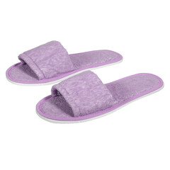 Traditional open toe slippers for home, hotel or spa. Purple colors on a white background.
