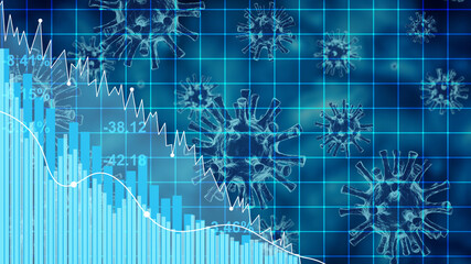 Covid crisis and the collapse of the markets, economic fallout. 3d illustration