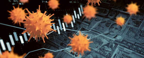 Covid crisis and the collapse of the markets, economic fallout. 3d illustration