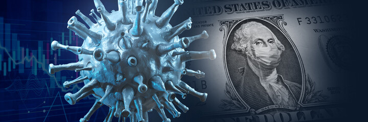 Covid crisis and the collapse of the markets, economic fallout. 3d illustration