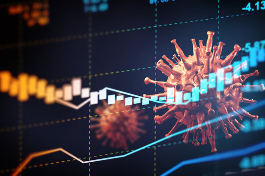 Covid crisis and the collapse of the markets, economic fallout. 3d illustration