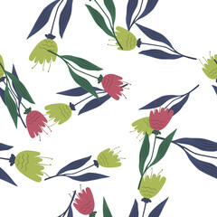 Little wildflower seamless pattern on white background.