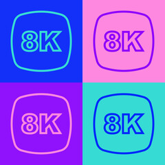 Pop art line 8k Ultra HD icon isolated on color background. Vector