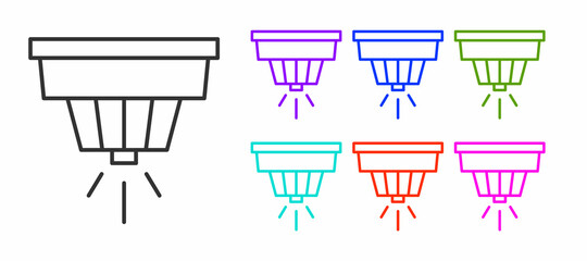 Black line Smoke alarm system icon isolated on white background. Smoke detector. Set icons colorful. Vector