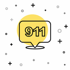Black line Telephone with emergency call 911 icon isolated on white background. Police, ambulance, fire department, call, phone. Random dynamic shapes. Vector