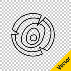 Black line Wooden logs icon isolated on transparent background. Stack of firewood. Vector