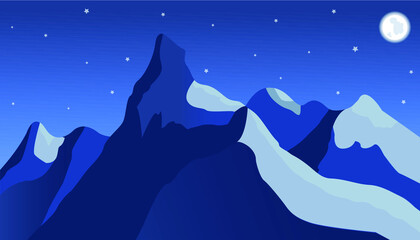 Fototapeta premium Vector illustration of silent night nature in a full moon starry sky and beautiful hills and cliffs. 