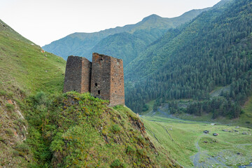 Ancient Georgian Village - Dartlo, Tusheti, Kakheti Region. Stone houses and towers