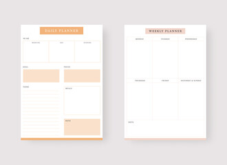 Daily and weekly planner template. Set of planner and to do list. Modern planner template set. Vector illustration.