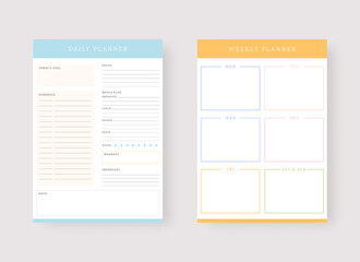 Daily and weekly planner template. Set of planner and to do list. Modern planner template set. Vector illustration.