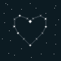 Obraz na płótnie Canvas colorful simple flat pixel art illustration of cartoon constellation heart in space
