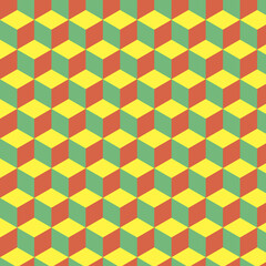 seamless abstract cube pattern. colorful geometric isometric vector wallpaper. endless pattern background of cubes. yellow, green, red cubes.