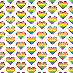 simple vector pixel art multicolor endless rainbow lgbt colors hearts pattern. seamless pattern of LGBT love hearts 