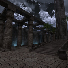 3d-illustration of ancient fantasy temple catacombs background
