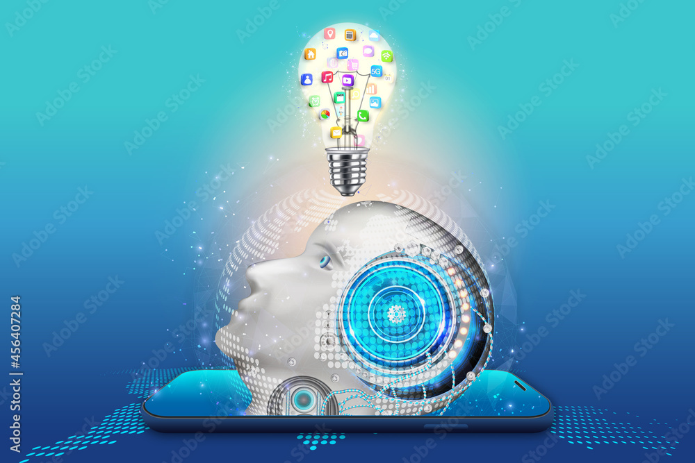 Poster artificial intelligence provide access to information and data in online smartphone or on mobile. ai