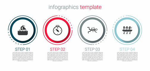 Set Yacht sailboat, Compass, Scuba diver and Canoe rowing team sports. Business infographic template. Vector