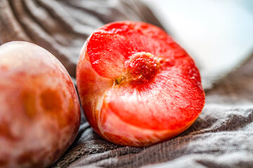 Fresh apricot plum pulp close-up