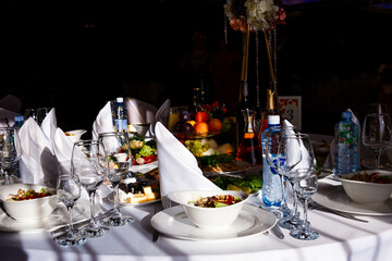 Served table in the restaurant in natural light