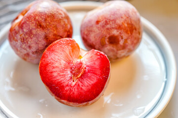 Fresh apricot plum pulp close-up