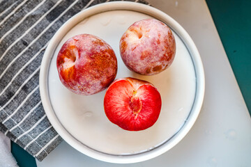 Fresh apricot plum pulp close-up