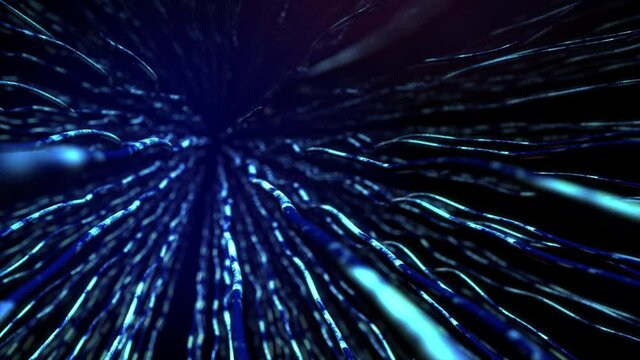 Abstract background 3D animation shiny fiber futuristic connection structure transform in space. Great for technological, scientific, sci-fi, etc.