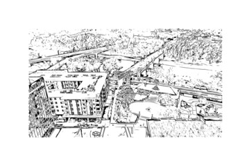 Obraz premium Building view with landmark of Lafayette is the city in Indiana. Hand drawn sketch illustration in vector. 