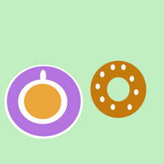 Breakfast - a mug with a drink and a saucer and pastries.