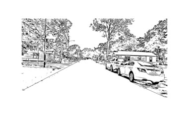 Building view with landmark of Lafayette is a city in southern Louisiana. Hand drawn sketch illustration in vector. 