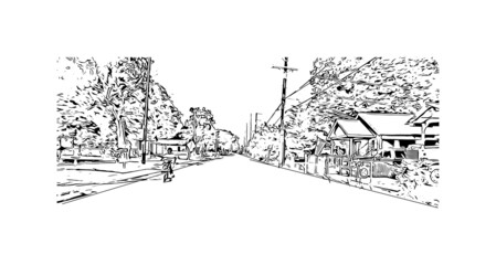 Obraz premium Building view with landmark of Lafayette is a city in southern Louisiana. Hand drawn sketch illustration in vector. 