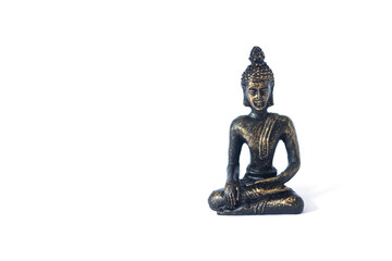 Statue sitting in meditation Buddha isolated on white background