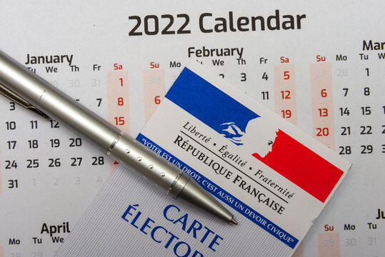 french voting card or carte electorale on top of 2022 calendar
