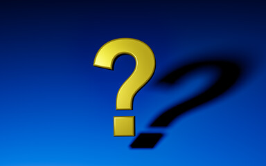 3D question mark on a blue background with shadow. 3d rendering