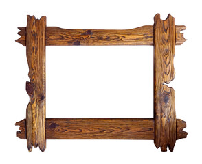 Stylish wooden frame isolated on white background. made of pine. Mockup. Empty horizontal template....