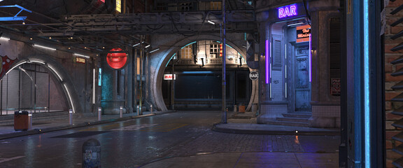 3d-illustration of a futuristic cyberpunk city, background picture