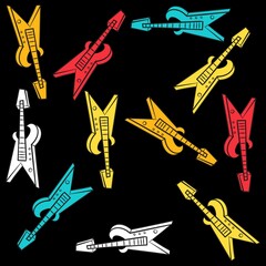 Electric guitars with colors pattern and black background